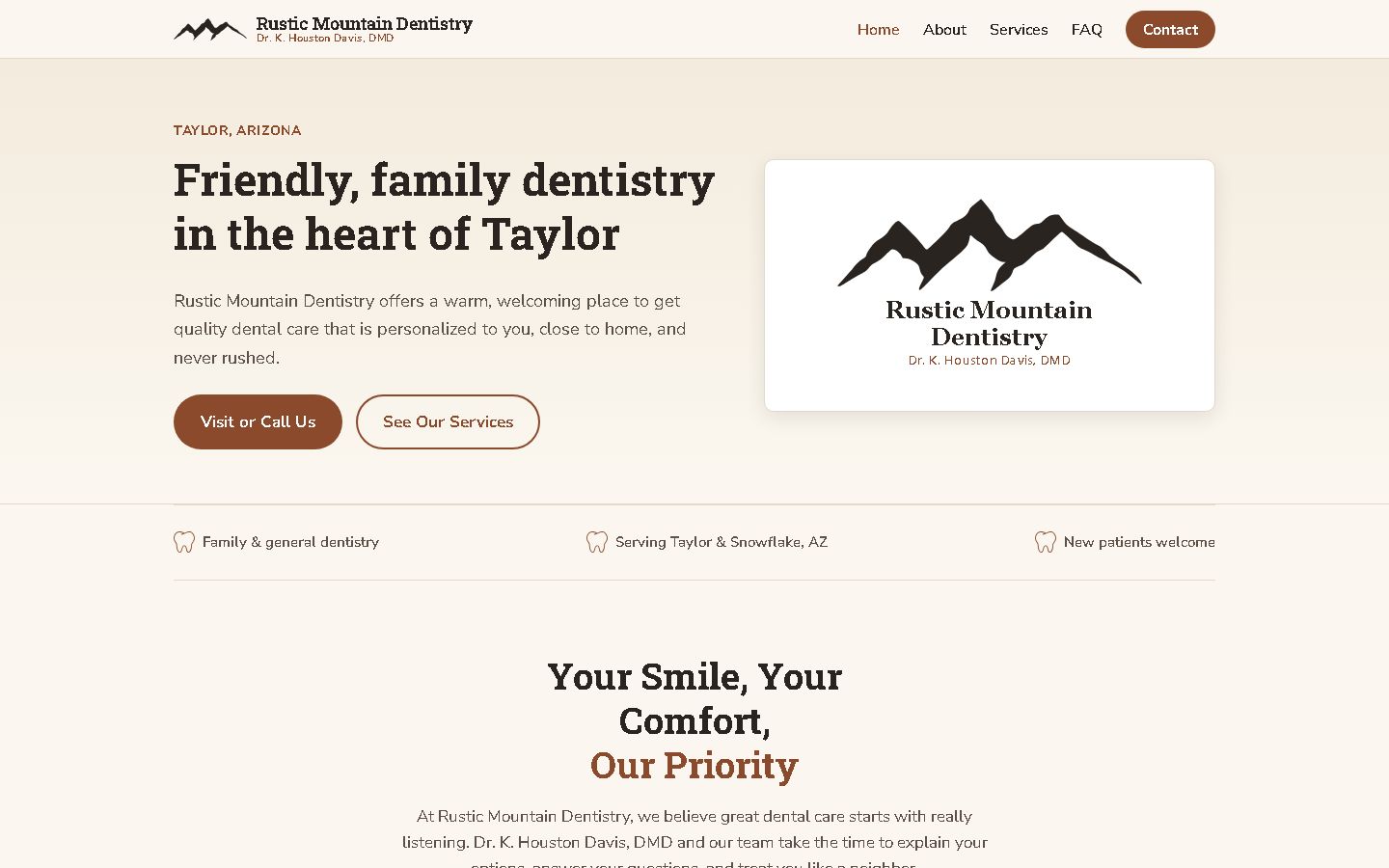Rustic Mountain Dentistry website homepage